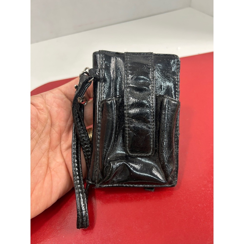 Black Faux Patent Leather Wallet Womens Purse Wristlet ID Card Holder Zipper Str